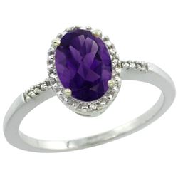 Natural 1.2 ctw Amethyst & Diamond Engagement Ring 10K White Gold - REF-16F9N