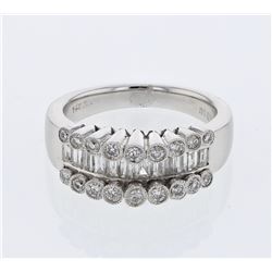 Channel-set Center Diamond Ring w/ Bezel-set accents in 14K White Gold - REF-165M3F