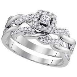 0.33 CTW Princess Natural Diamond Halo Bridal Engagement Ring 10K White Gold