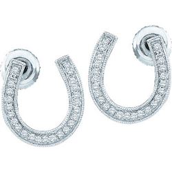 0.15 CTW Natural Diamond Horseshoe Lucky Screwback Stud Earrings 10K White Gold
