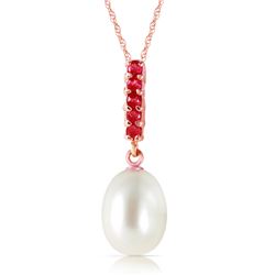 Genuine 4.2 ctw Pearl & Ruby Necklace Jewelry 14KT Rose Gold - REF-19X3M