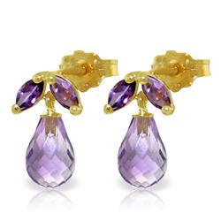Genuine 3.4 ctw Amethyst Earrings Jewelry 14KT Yellow Gold - REF-19Y3F
