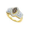 Image 1 : 0.75 CTW Cognac-brown Colored Diamond Oval-shape Cluster Ring 10K Yellow Gold
