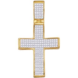 1.50 CTW Mens Natural Diamond Roman Cross Charm Pendant 10K Yellow Gold