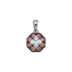 0.5 CTW Cognac-brown Colored Diamond Flower Cluster Pendant 14K White Gold