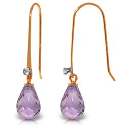Genuine 1.38 ctw Amethyst & Diamond Earrings Jewelry 14KT Rose Gold - REF-14P6H