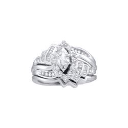 0.48 CTW Marquise Natural Diamond Bridal Engagement Ring 14K White Gold