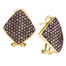 1.90 CTW Cognac-brown Colored Diamond Square Cluster Earrings 10K Yellow Gold