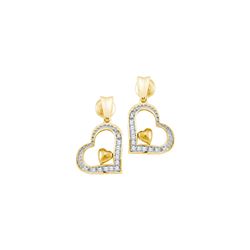 0.09 CTW Natural Diamond Heart Love Dangle Screwback Stud Earrings 10K Yellow Gold