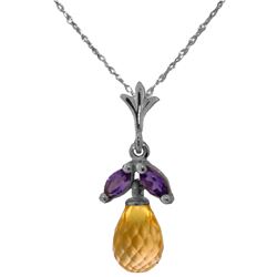 Genuine 1.70 ctw Citrine & Amethyst Necklace Jewelry 14KT White Gold - REF-16V3W