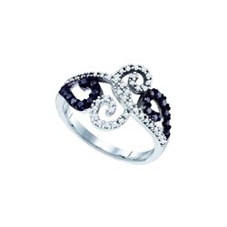 0.33 CTW Black Colored Diamond Whimsical Swirled Fine Cocktail Ring 10K White Gold