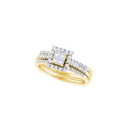 0.5 CTW Princess Natural Diamond Halo Bridal Ring 14K Yellow Gold