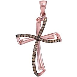 0.25 CTW Cognac-brown Colored Diamond Cross Pendant 10K Rose Gold