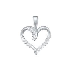 0.1 CTW Pave-set Diamond Open-center Heart Valentines Pendant 10K White Gold