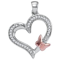 0.1 CTW Natural Diamond Heart Love Rose-tone Butterfly Bug Pendant 10K White Gold
