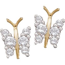 0.3 CTW Diamond Cluster Butterfly Bug Wings Screwback Stud Fine Earrings 14K Yellow Gold