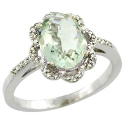 Natural 1.85 ctw Green-amethyst & Diamond Engagement Ring 14K White Gold - REF-38Z6Y