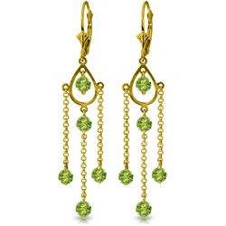 Genuine 3 ctw Peridot Earrings Jewelry 14KT Yellow Gold - REF-48X9M