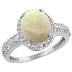 Natural 2.56 ctw Opal & Diamond Engagement Ring 10K White Gold - REF-32G4M