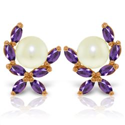 Genuine 3.25 ctw Pearl & Amethyst Earrings Jewelry 14KT Rose Gold - REF-30P2H