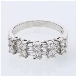 Round and Baguette Prong-Set Diamond Band in 18K White Gold - REF-153Y6X