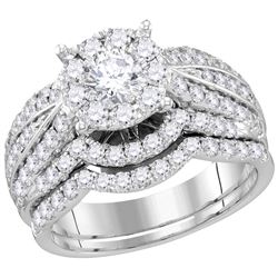 1.78 CTW Natural Diamond Halo Bridal Engagement Ring 14K White Gold