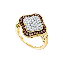 1 CTW Cognac-brown Colored Diamond Cluster Ring 10K Yellow Gold