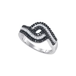 0.5 CTW Black Colored Diamond Woven Striped Fine Cocktail Band 10K White Gold