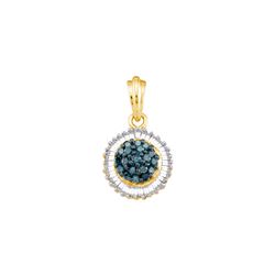 0.5 CTW Blue Colored Diamond Cluster Pendant 10K Yellow Gold