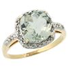 Image 1 : Natural 3.92 ctw Green-amethyst & Diamond Engagement Ring 14K Yellow Gold - REF-35K2R