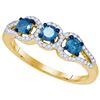 Image 1 : 0.65 CTW Blue Colored Diamond 3-stone Bridal Engagement Ring 10K Yellow Gold