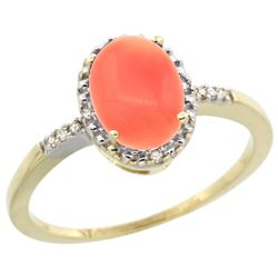 Natural 1.15 ctw Coral & Diamond Engagement Ring 10K Yellow Gold - REF-16Y4X