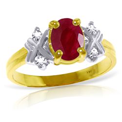 Genuine 1.47 ctw Ruby & Diamond Ring Jewelry 14KT Yellow Gold - REF-63Z2N