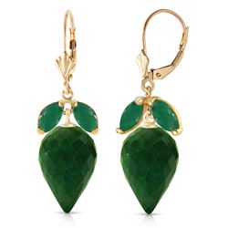 Genuine 26.8 ctw Green Sapphire Corundum & Emerald Earrings Jewelry 14KT Yellow Gold - REF-59K9V