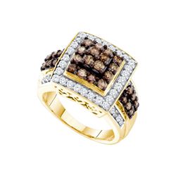 1.50 CTW Cognac-brown Colored Diamond Square Cluster Ring 10K Yellow Gold