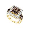 Image 1 : 1.50 CTW Cognac-brown Colored Diamond Square Cluster Ring 10K Yellow Gold