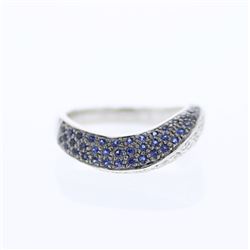 Curve Diamond Band w/ Pave-set Sapphires in 14K White Gold - REF-51H2W