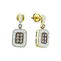 0.25 CTW Cognac-brown Colored Diamond Dangle Earrings 14K Yellow Gold