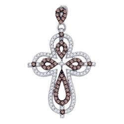 0.53 CTW Cognac-brown Colored Diamond Cross Pendant 10K White Gold