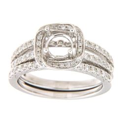 14K White Gold 0.74CTW Diamond Wedding Ring Set - REF-111H9W