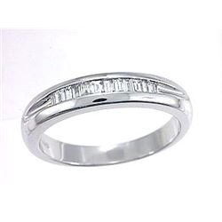 14K White Gold 0.38CTW Baguette Gent's Ring - REF-77F2M