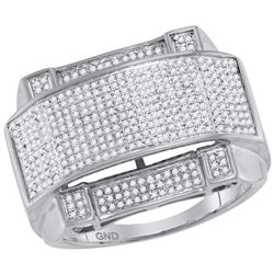 0.63 CTW Mens Natural Diamond Arched Rectangle Cluster Ring 10K White Gold