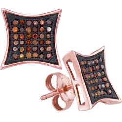 0.25 CTW Red Colored Diamond Kite Cluster Earrings 10K Rose Gold