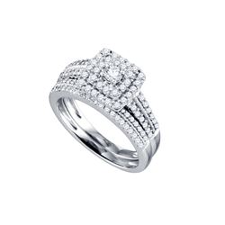 0.75 CTW Diamond Solitaire Square-shape Halo Bridal Ring 14K White Gold