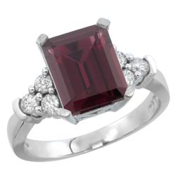 Natural 2.86 ctw rhodolite & Diamond Engagement Ring 14K White Gold - REF-65V2F