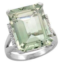 Natural 12.13 ctw Green-amethyst & Diamond Engagement Ring 14K White Gold - REF-71R2Z