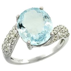 Natural 6.45 ctw aquamarine & Diamond Engagement Ring 14K White Gold - REF-85N4G