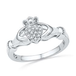 0.06 CTW Natural Diamond Claddagh Hands & Heart Cluster Ring 10K White Gold