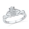 Image 1 : 0.06 CTW Natural Diamond Claddagh Hands & Heart Cluster Ring 10K White Gold
