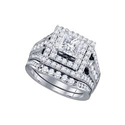 2.38 CTW Princess Natural Diamond Double Halo Bridal Engagement Ring 14K White Gold